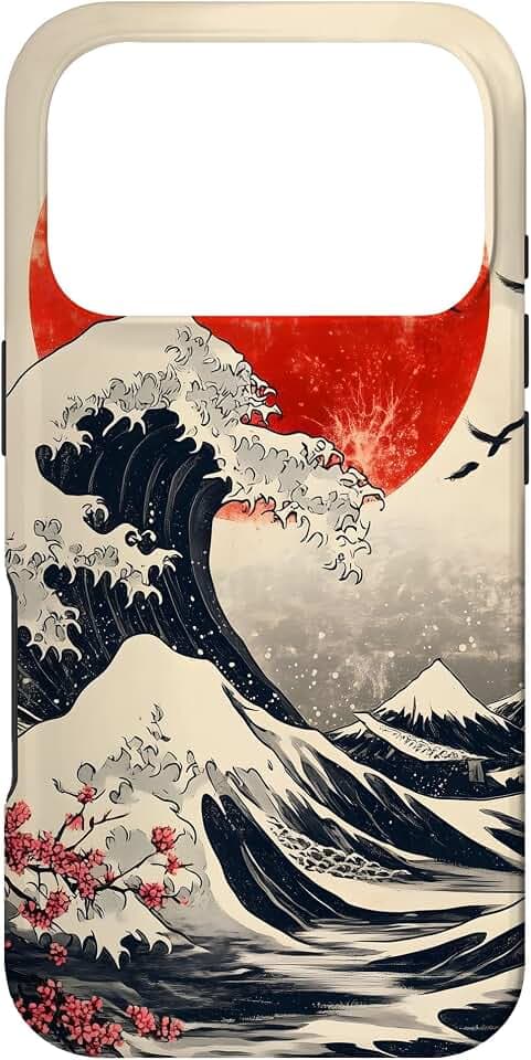 Hülle für iPhone 17 Pro Japanische Welle, rote Sonnenlandschaft