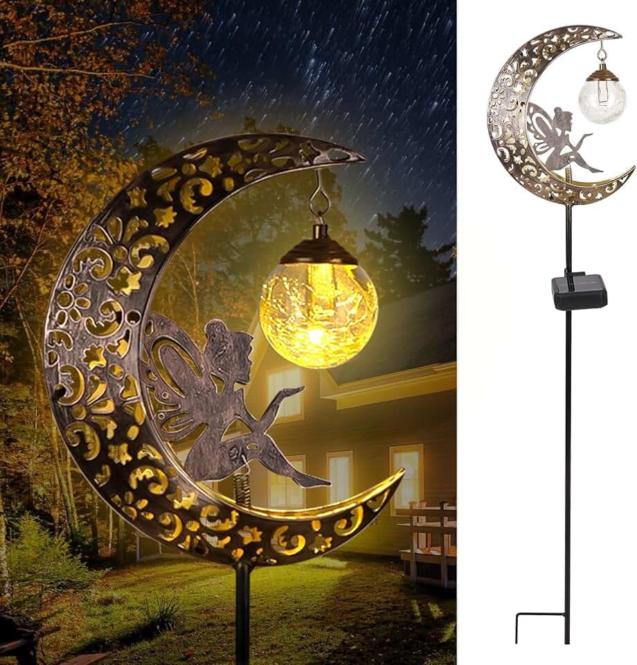 Solarlampen für Außen Gartendeko für Draußen Wetterfest Upgrade Mond Solar Lichter mit Garten Fee LED Glaskugel Schäferhaken für Braußen Gehwege Hof Terrasse Garten deko Geschenk