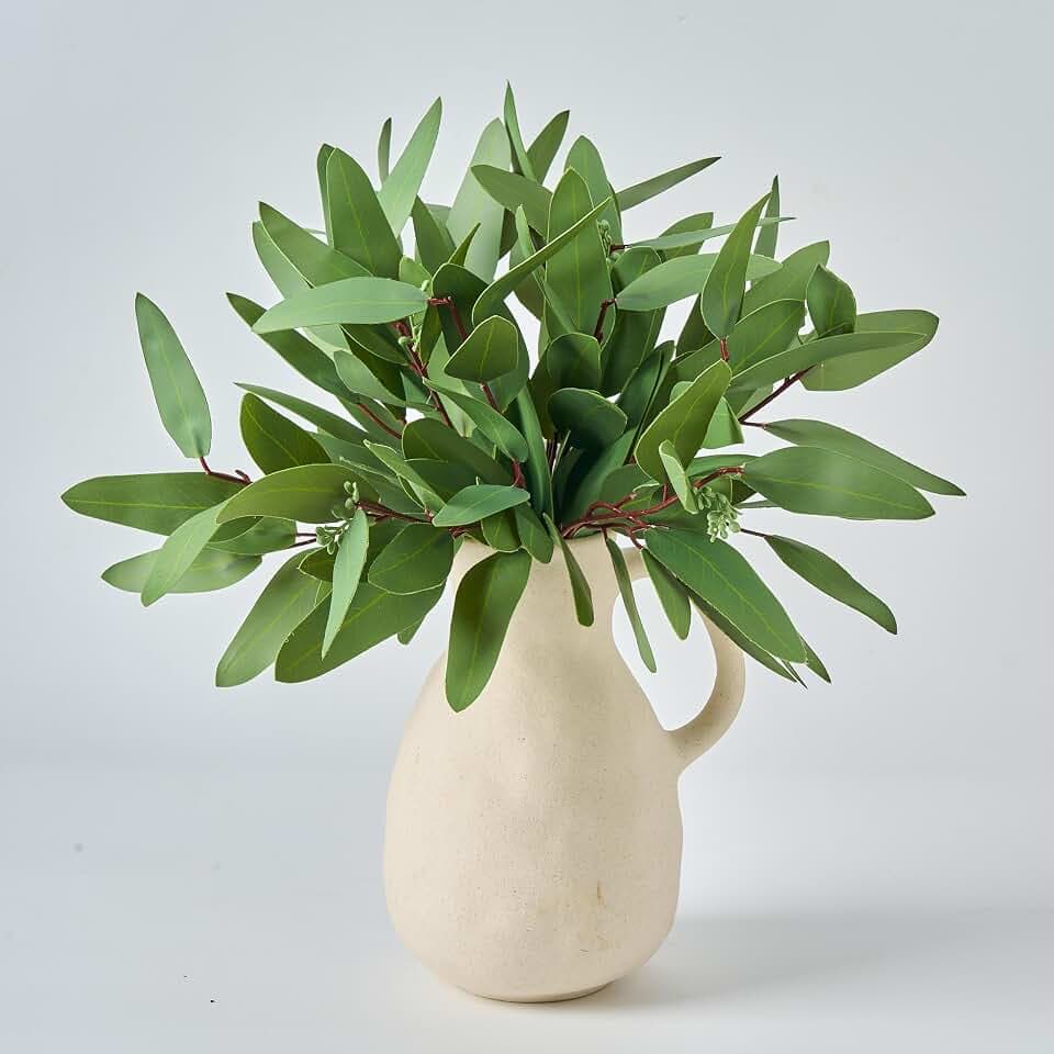Avoeco 15 Stück künstliche Eukalyptuszweige – Real-Touch Grün, 37 cm hoch, mit Samen & Blättern, für Vase, Hochzeit, Deko & DIY-Arrangements