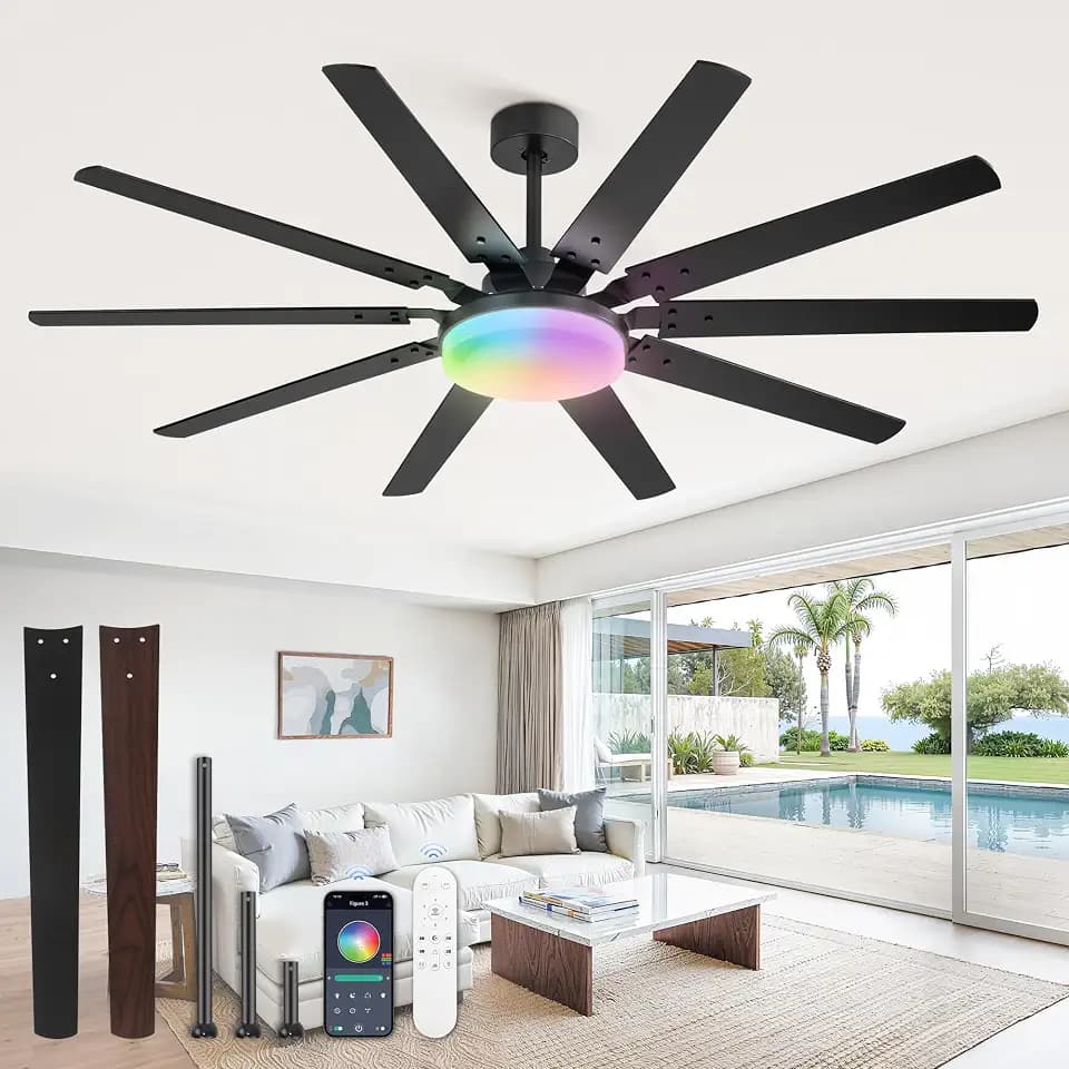 Fanbulous 65 inch Large Ceiling Fans with Lights and Remote, 32W LED light