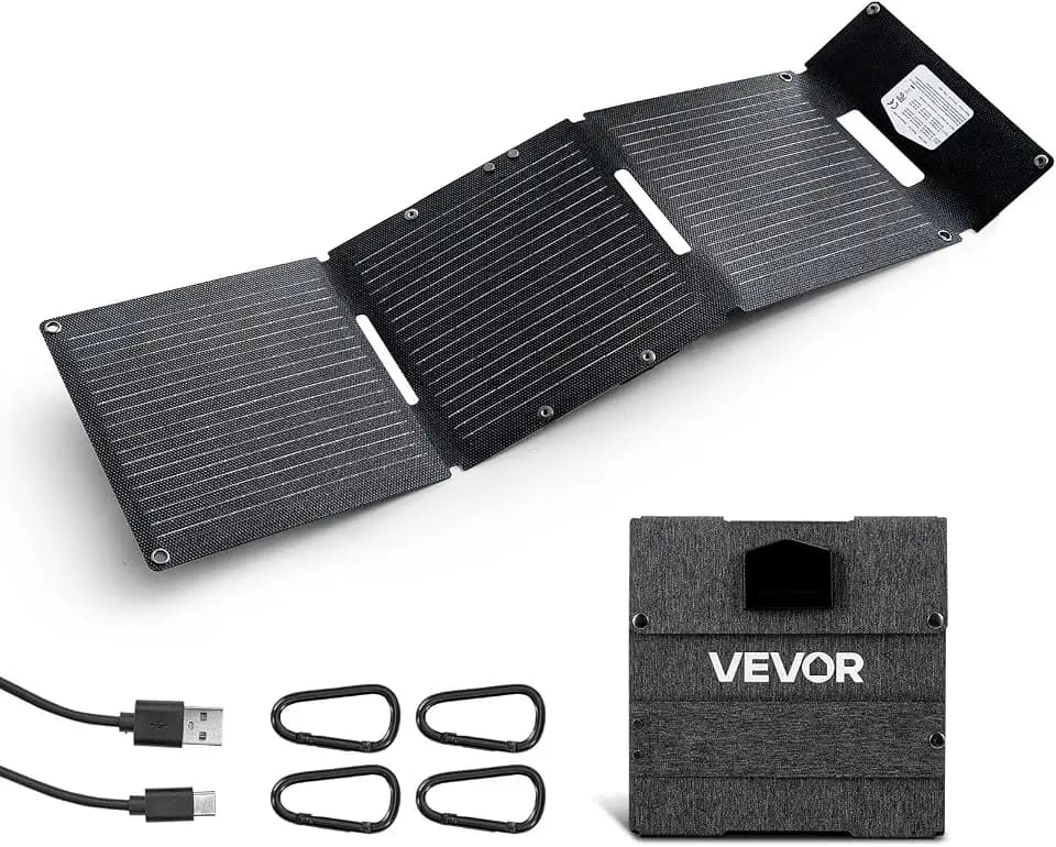 VEVOR Faltbares Solarpanel 30 W, 16BB N-Typ Monokristallines Solarmodul, Tragbares Solarladegerät mit USB-A-, USB-A (QC3.0)- & Typ-C-Anschlüssen für Camping, Rucksackreisen, Handys & Tablets