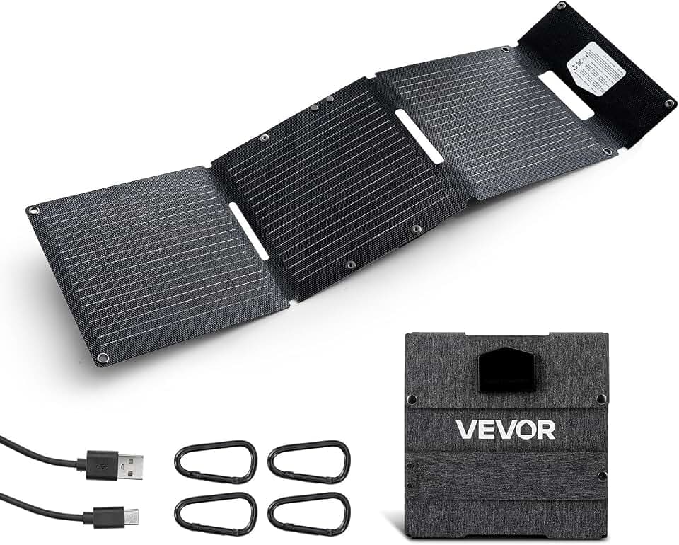 VEVOR 30W Foldable Solar Panel Charger, 16BB N-Type Monocrystalline Solar Panel 24% Efficiency, Ultra-Light Portable with USB-A, USB-A (QC3.0) & Type-C Ports for Camping, Backpacking, Phones, Tablets