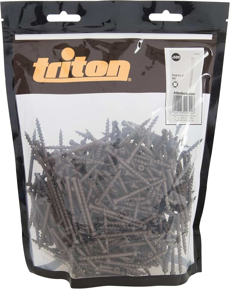 Triton 632291 Lange Taschenlochschrauben mit Flachkopf und Grobgewinde 8 x 2 Zoll, 500er-Pack, silber