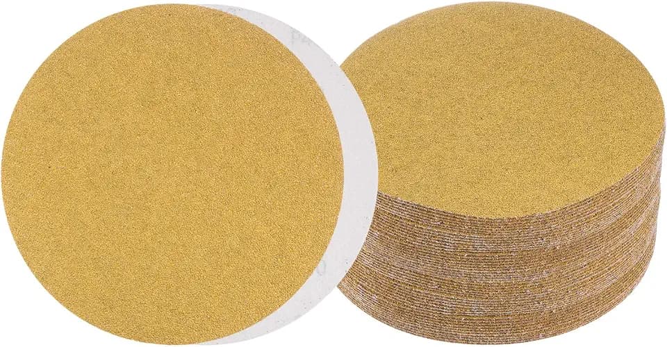50pcs No Hole Sanding Discs- [ 8 Inch 40 Grit ] Round Hook and Loop Grip Sanding Pads Sheet Sandpaper for Automotive Woodworking Metal Polishing Use| Gold, Aluminum Oxide