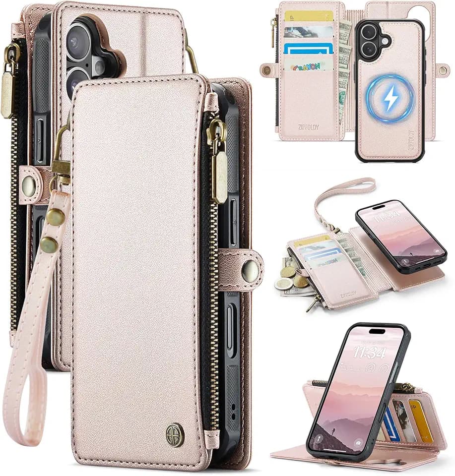 for iPhone 17 - Phone Case Wallet Magnetic Detach, Champagne Gold