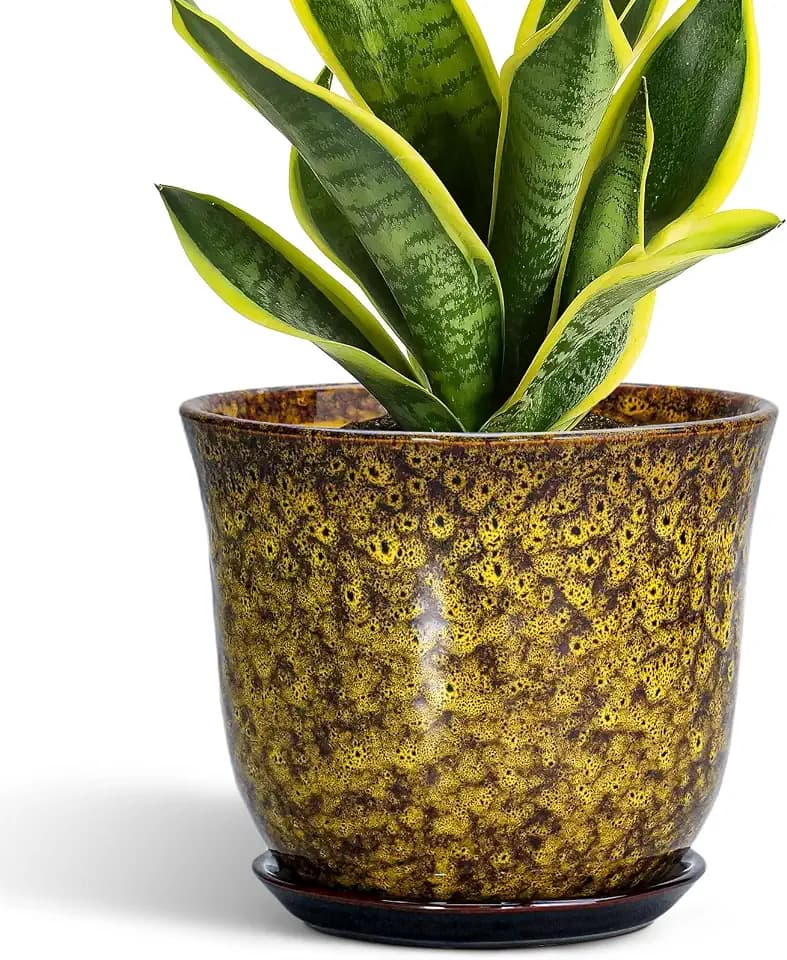 Ceramic Planter, 8 Inch Plant Pot for Indoor Plants, Yellow