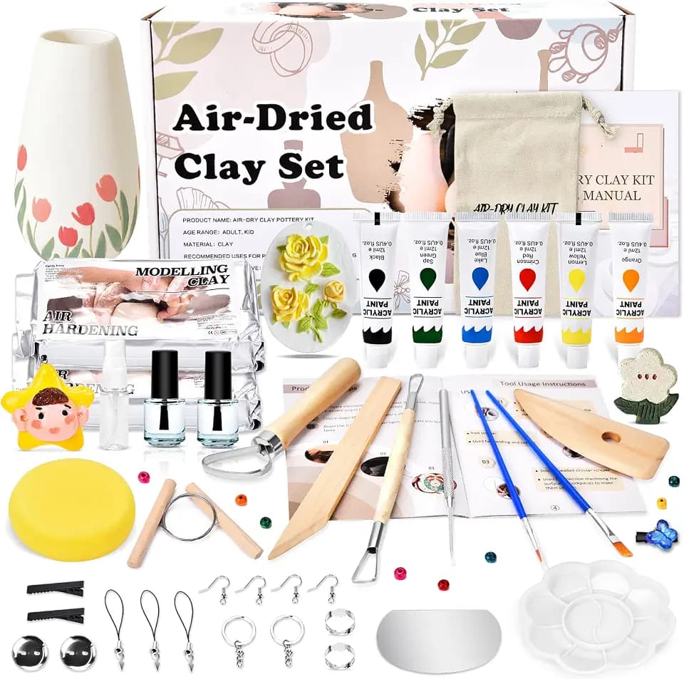 Herenear Lufttrocknendes Ton-Töpfer-Set für Anfänger, Töpferset für Zuhause, Ton Lufttrocknend in Weiß, Keramik Set für Erwachsene und Kinder, Töpfern, Kreative DIY Geschenke (Töpferset)