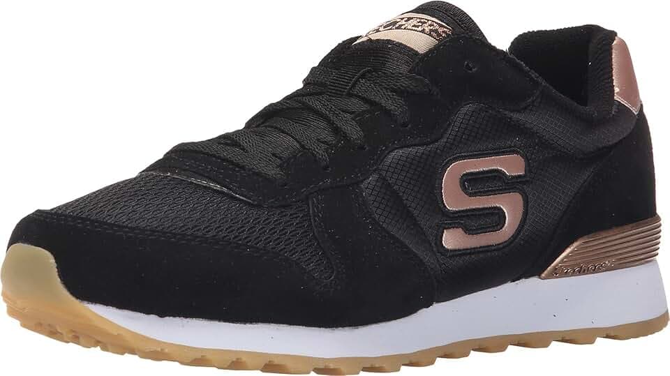 Skechers Damen Og 85 Goldn Gurl Trainers, Black Suede/ Nylon/ Mesh/ Rose Gold Trim, 41 EU