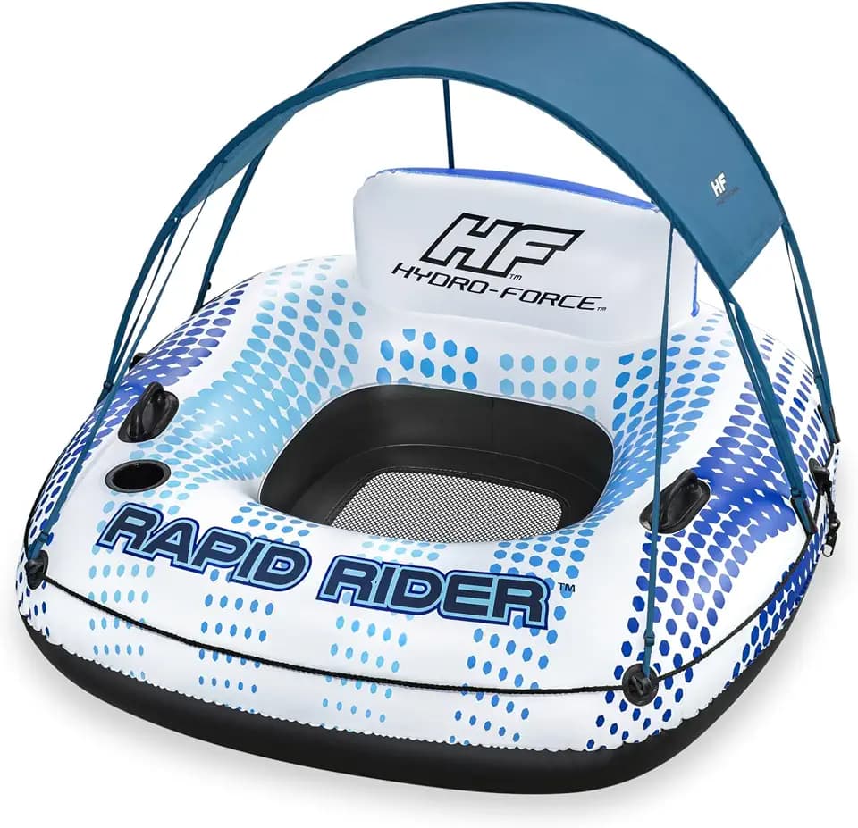 HYDRO FORCE Rapid Rider Canopy Tube 54" x 54"| Durable Inflata-Shield Material | UV Sun Protection | Built-in Cup Holder | Heavy Duty Handles. Ultimate Water Fun