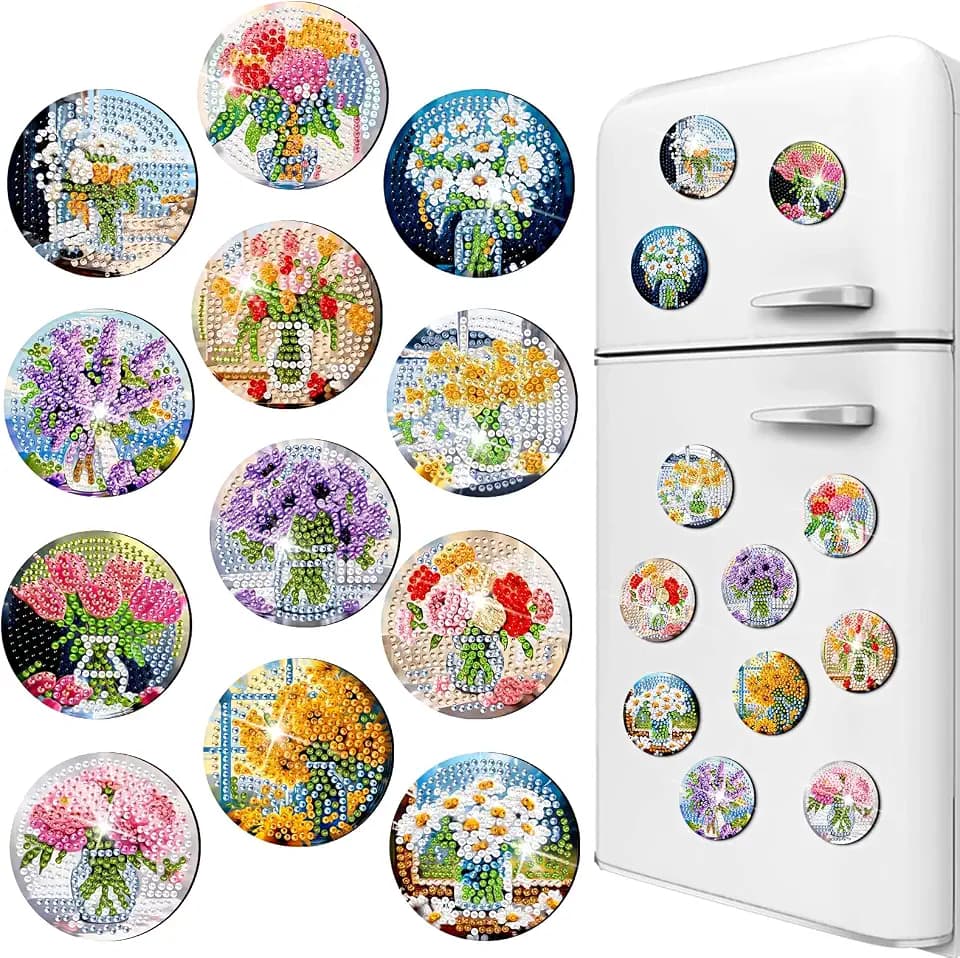 Zonon 12 Pcs Wildflower Bouquet Diamond Art Refrigerator Magnets