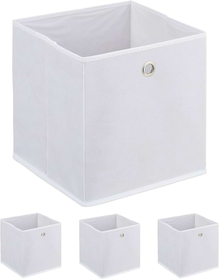 Relaxdays Aufbewahrungsbox, 4er Set, faltbar, H x B x T: 30 x 30 x 30 cm, Stoffbox mit Griffloch, Regalbox offen, weiß