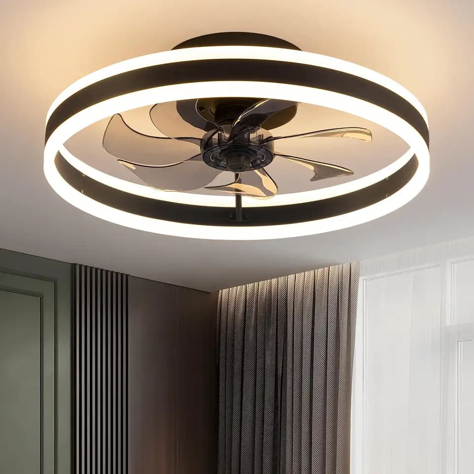 KDG 19.7" Black Low Profile Ceiling Fans with Light, Bedroom Fan Lighting