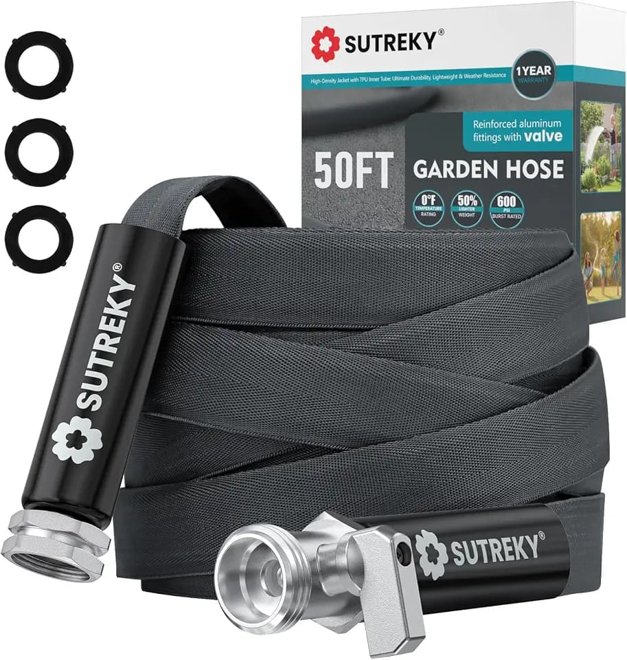 50ft Garden Hose with Valve, Ultra Lightweight All-Weather Water Hose, Durable & Flexible, Leak-free Connections, TPU Water Hose, Drinking Water Safe
