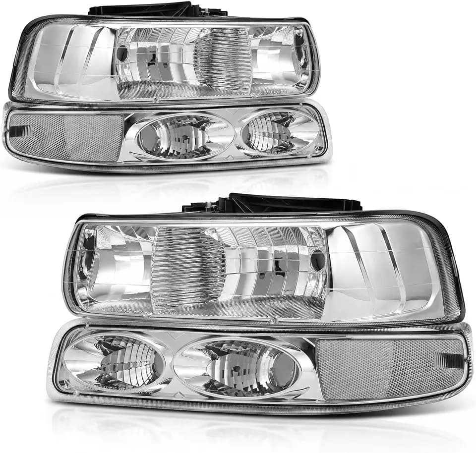 AUTOSAVER88 Headlights Compatible with 1999-2002 Silverado Chrome Housing