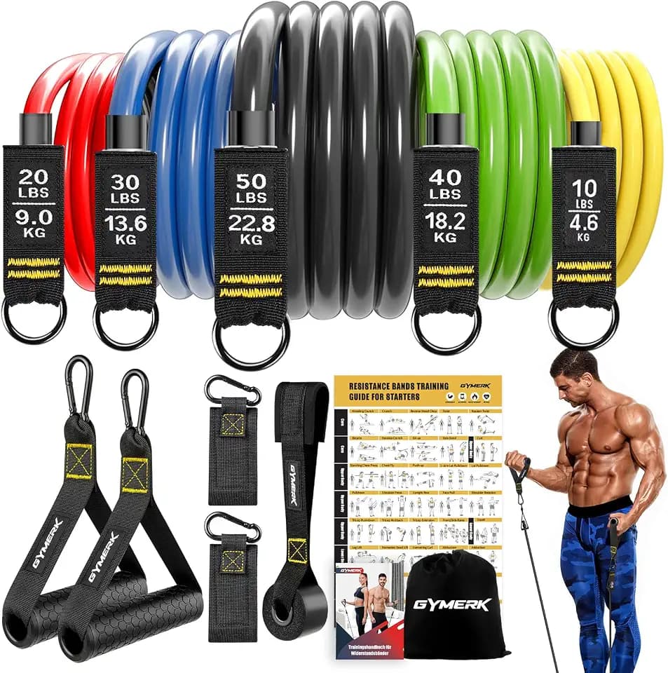 Resistance Bands Set, Expander Fitness Mit Gummigriffe, Trainingsplakat