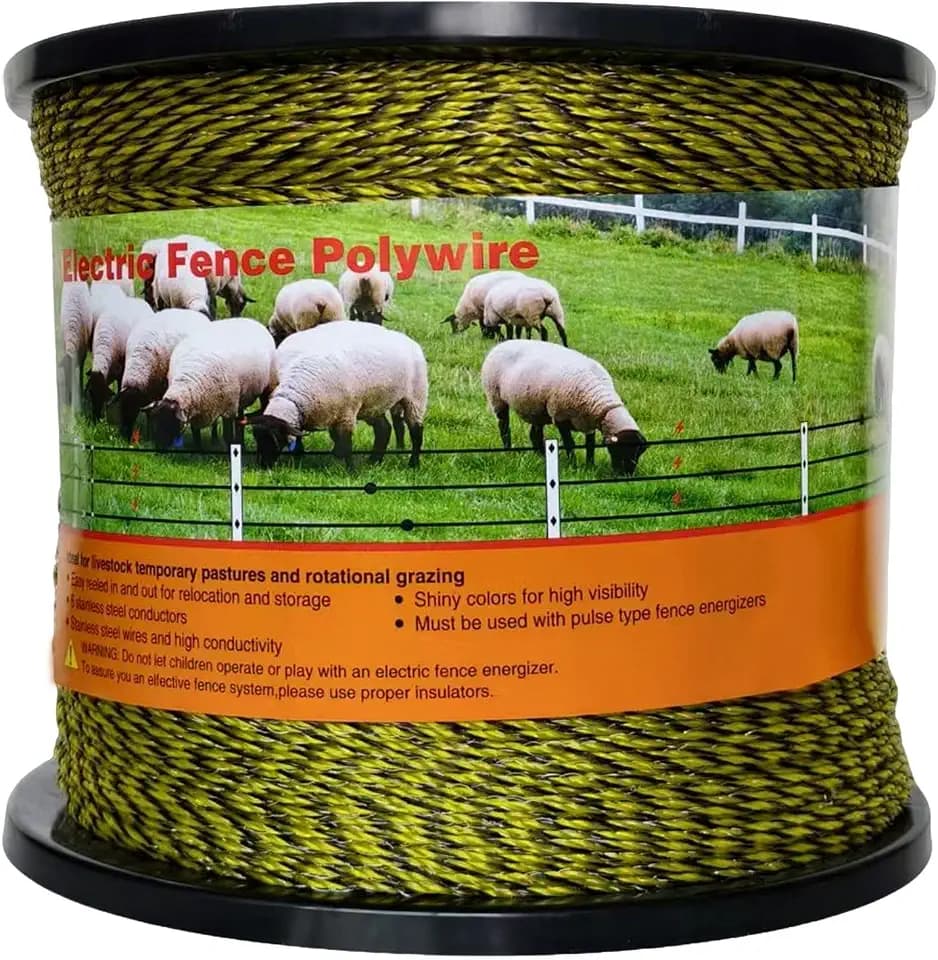 Upgraded Electric Fence Polywire 5050 Feet 1540 Meters, 6 Stainless Steel Strands for Reliable Conductivity and Rust Resistance, Easy to Install,Portable Electric Fencing,Yellow and Black Color