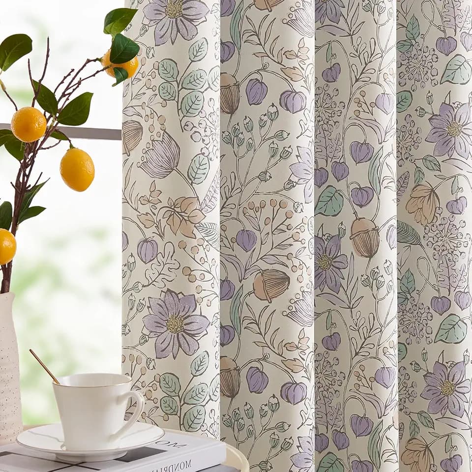 jinchan Floral Blackout Curtains Purple Farmhouse 63 Inch 2 Panels
