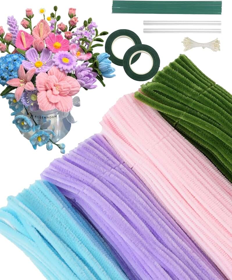400 Pcs Pipe Cleaners Craft, 3 Colors Pipe Cleaners Flowers Kit