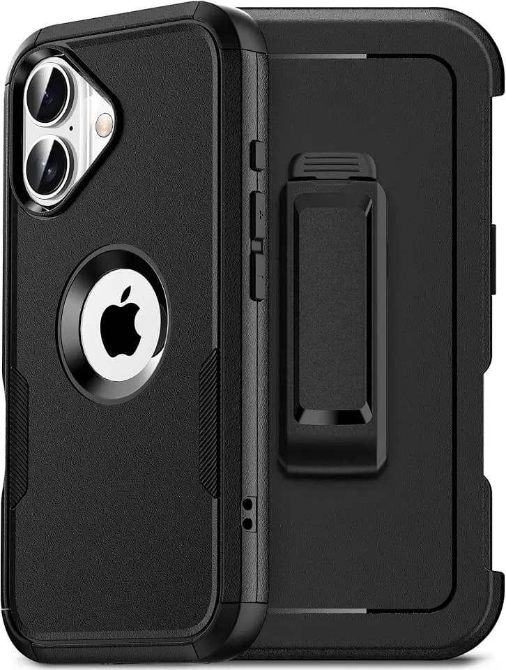 for iPhone 16 Case with Belt Clip Holster,2X Screen Protector, Heavy Duty Protection,Military-Grade Protection,Anti-Drop,Shockproof Phone Cover for iPhone 16 Case,Black