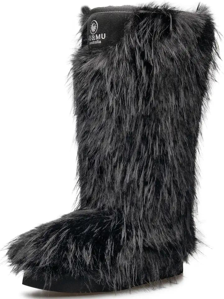 AU&MU Shaggy Faux Fur Furry Long Hair Fur Boots Women Warm Winter Outdoor Snow Boot