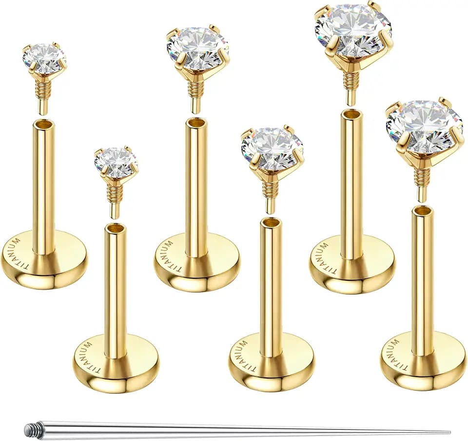 GEMQUEEN G23 Implant Grade Titanium Flat Back Earrings 16G/18G/20G