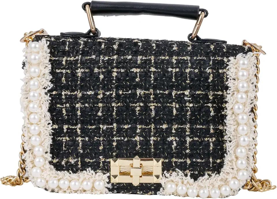 Designer Chain Shoulder Purse for Women Trendy Ladies Quilted Crossbody Bag Clucth Handbags Evening Bag Tweed Purses