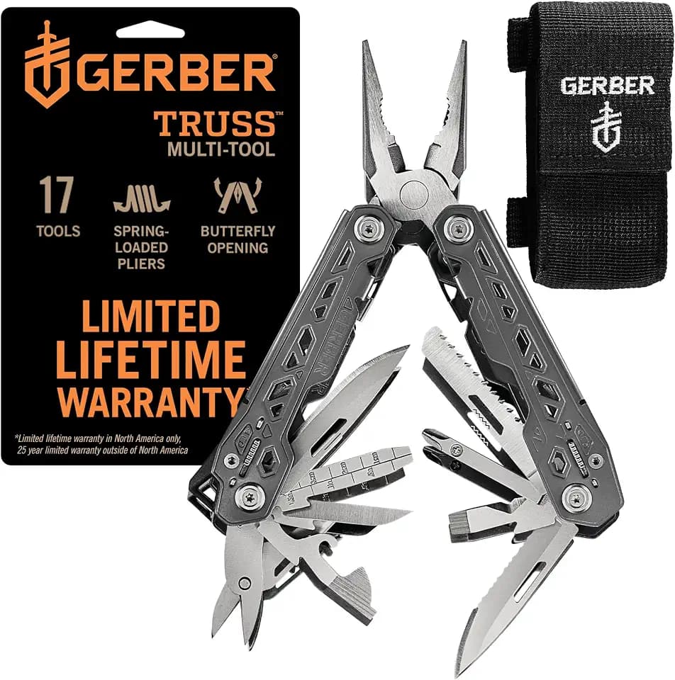 Gerber Truss 17-in-1 EDC Multitool Pliers, Pocket Knife with Sheath, Gray