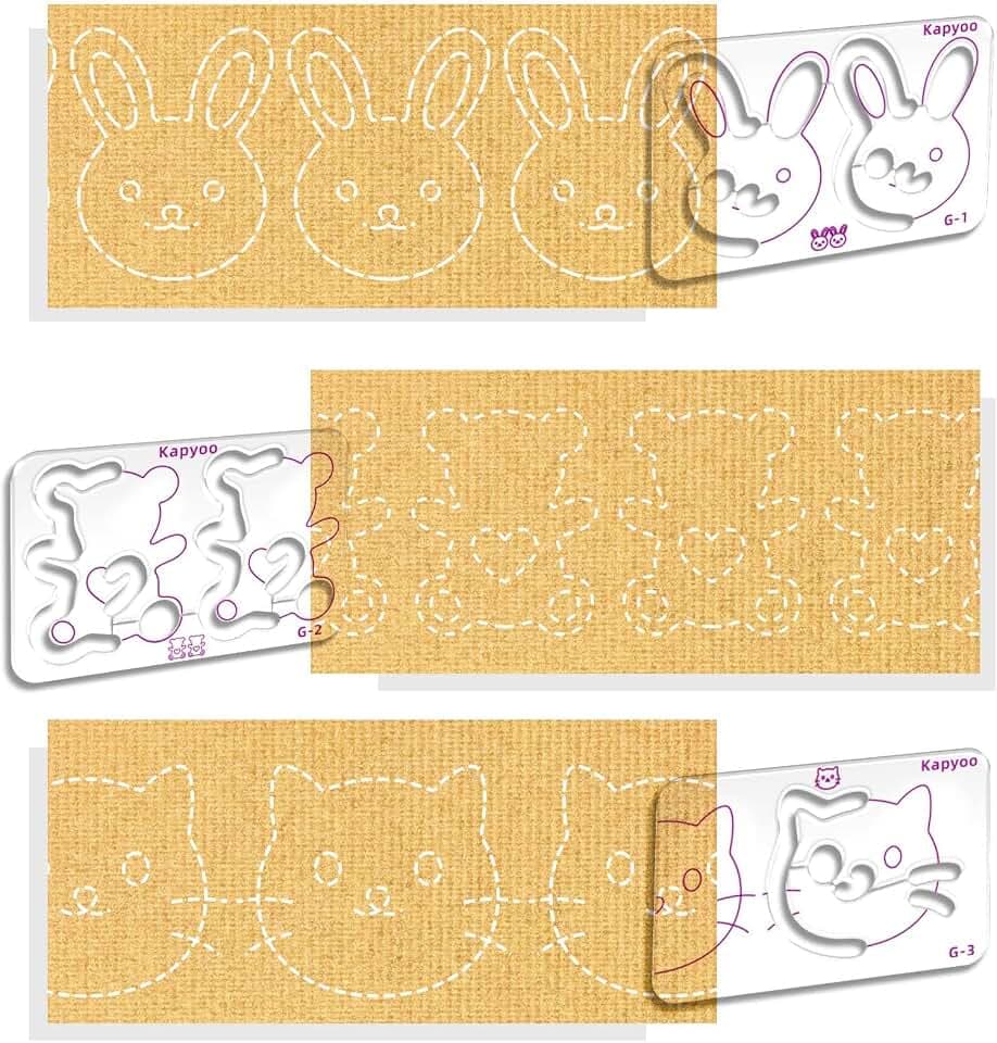 3Pcs Free Motion Quilting Templates with Instructions, Quilting Ruler and Templates for Industrial & Domestic Machines, Quilt Designs Stencils for DIY with 16Pcs Non-Slip Grip (Series G)