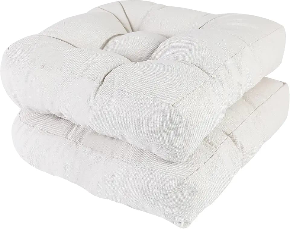 RACE LEAF 19" x 19" Patio Chair Cushions Beige - Outdoor/Indoor Tufted Memory Foam Chair Pads Set of 2, Water-Resistant Olefin Chair Seat Cushion Non-Slip Backing