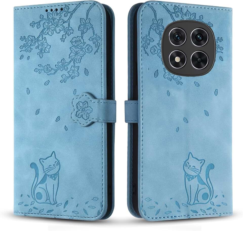 Handyhülle für Xiaomi Redmi Note 14 Pro 5G/ Note 14 Pro Plus 5G, Premium PU Leder Cover mit Magnetic Closure Ständer Schutzhülle für Xiaomi Poco X7 5G - Blau Katze