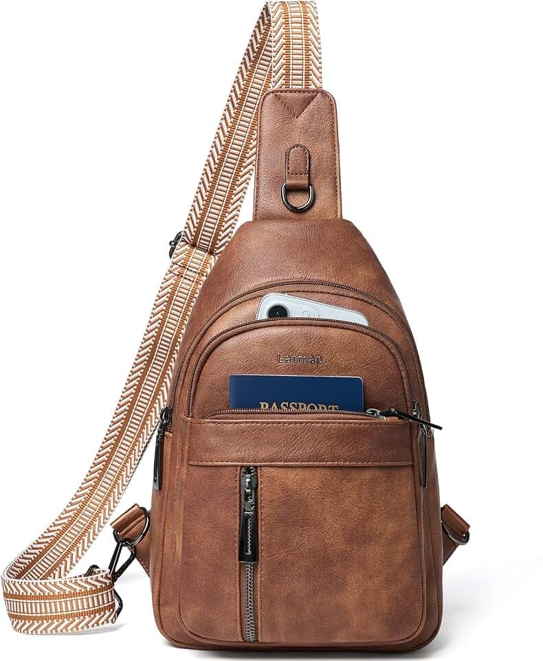 LATMAP 7L Sling Bag For Women Men Backpack Fanny Pack Crossbody Chest Travel Shoulder Belt Bags Purse Handbag PU Leather