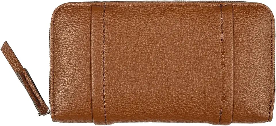 TOM TAILOR Beca Damen Geldbörse Portemonnaie Reißverschluss Groß Cognac Braun