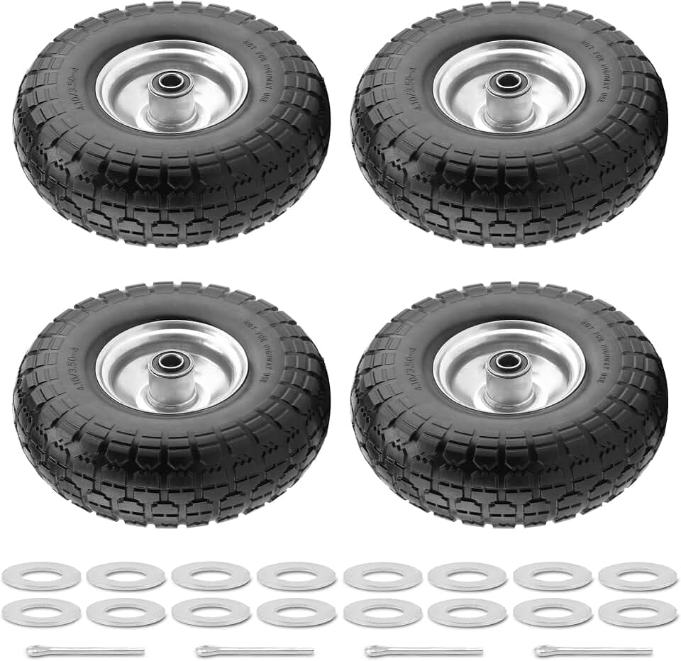 BIEAMA 4 Pack 10" Solid Rubber 4.10/3.50-4 Flat Free Tire, Serrated Tread
