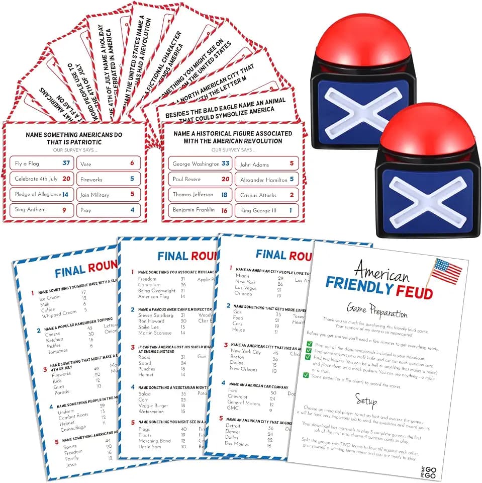 Syhood 4th of July Friendly Feud Game with Answer Buzzer