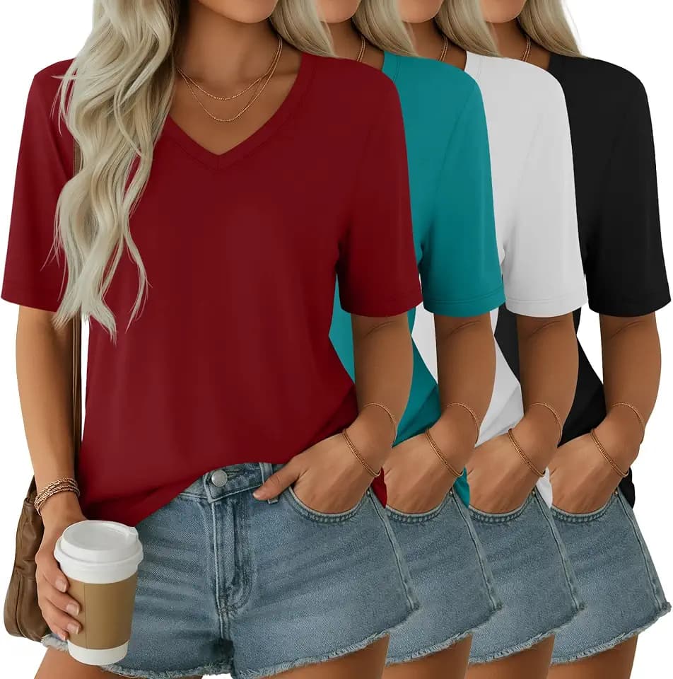 Ficerd 4 Pack Women's Half Sleeve V Neck Tops