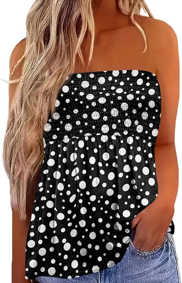 IWOLLENCE Womens Tube Tops Flowy Pleated Strapless Top