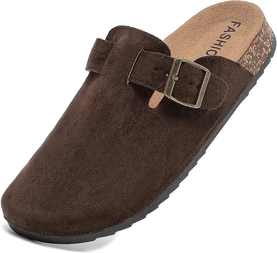 Suede Clogs for Women & Men Cork Footbed Leather Mules Potato Shoes