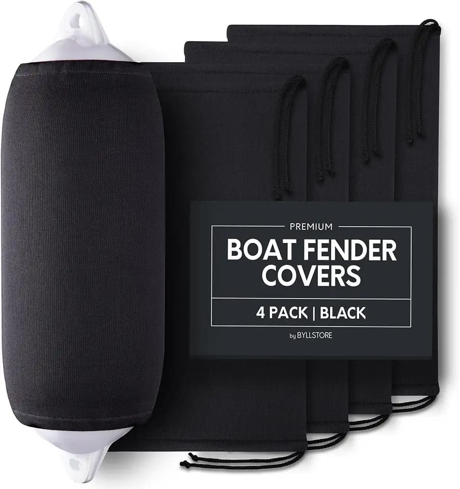 Boat Fender Covers | Several Size Options Available | Black & Navy Blue | 1, 2 & 4-Pack | Polyester (4-Pack, Black, 10″ x 26″)