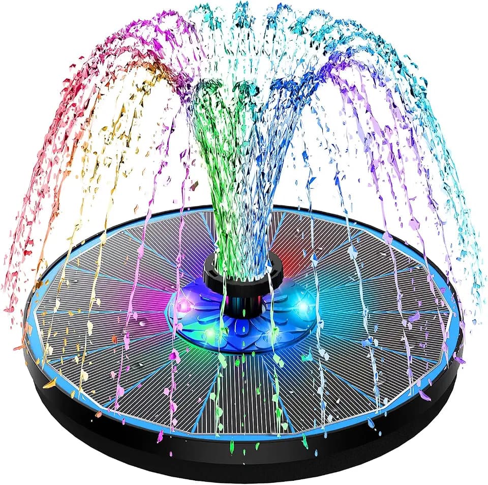 SZMP 3.5W Upgraded Glass Panel Solar Fountain with RGB Night Show, Anti-Drift Fixer & 7 Nozzles, Strong Floating Bird Bath Fountain for Garden, Pond, Outdoor (Blue)