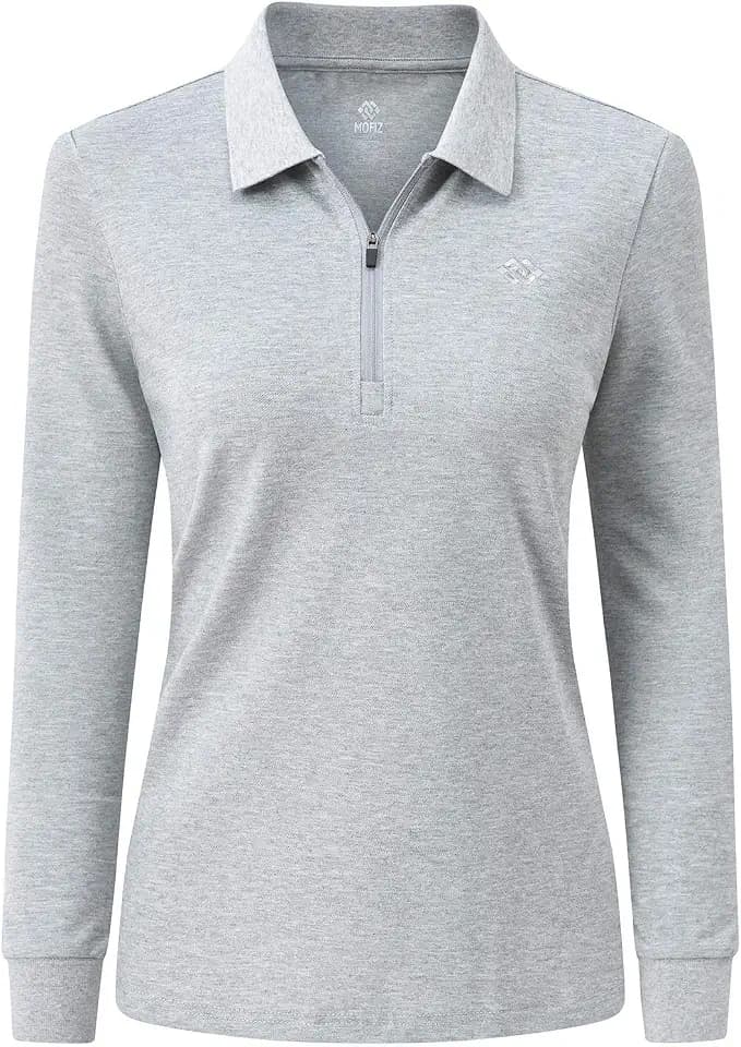 MoFiz Damen Poloshirt Langarm Baumwolle Polohemd Sport Polo Wintershirts mit Reißverschluss Kragen