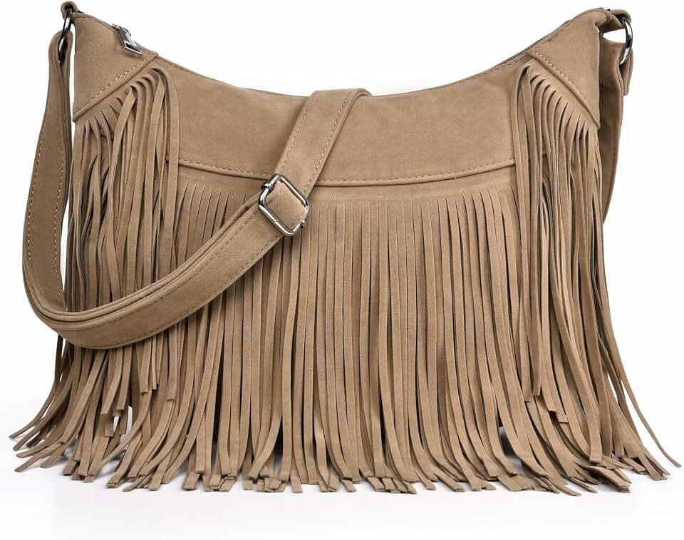 Fringe Hobo Bags for Women, Vintage Western Suede Crossbody Shoulder Purse