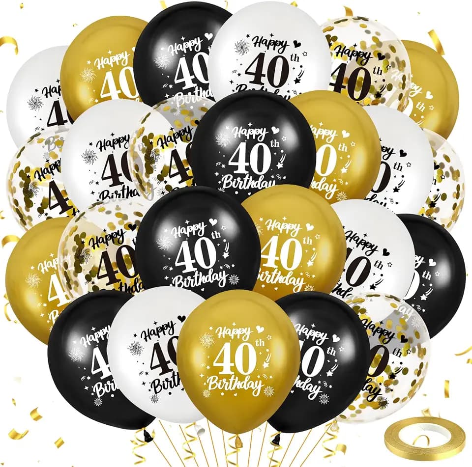40th Birthday Balloons for Men, 24Pcs Black Gold White Happy 40th Birthday Balloons Party Decorations for Men Women 40 Years Old Party Indoor Outdoor Decor Supplies