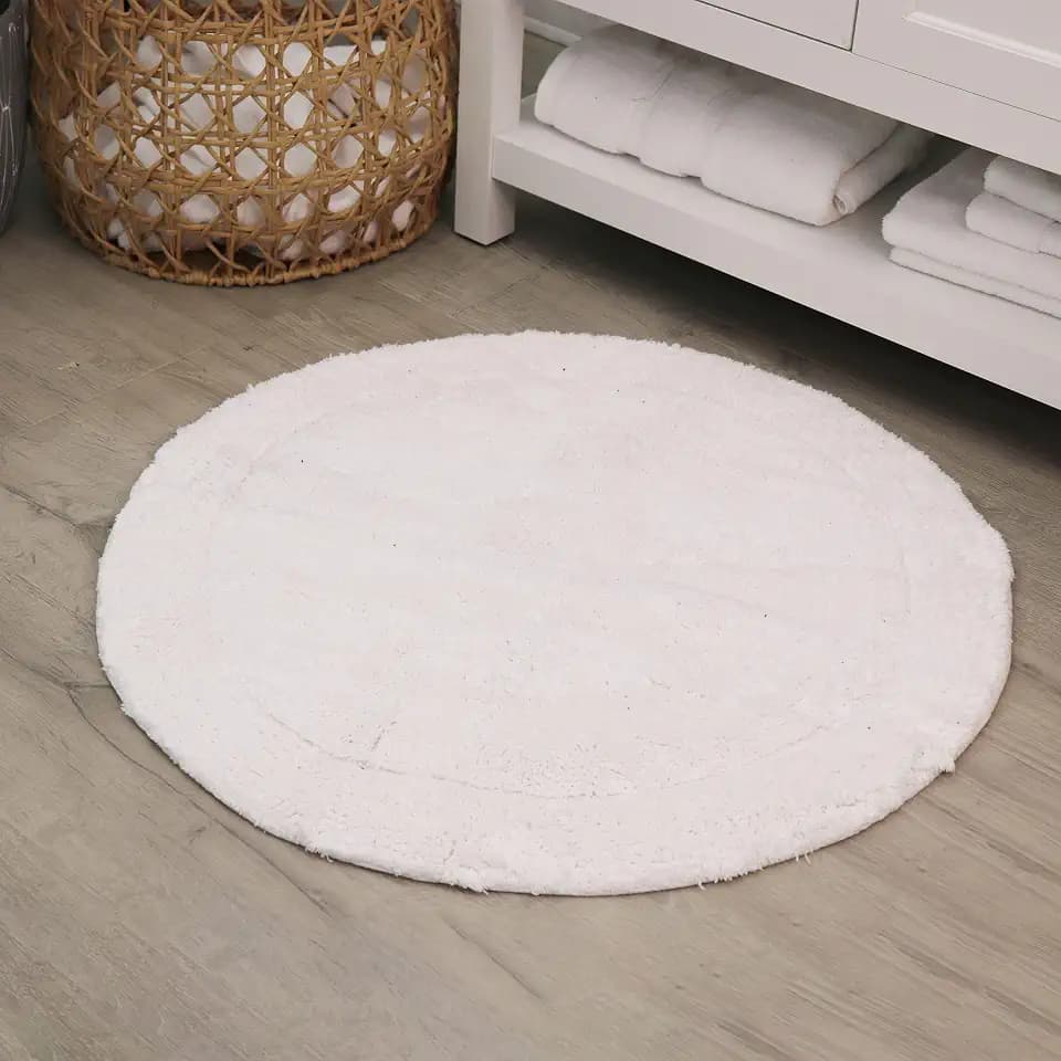 Home Weavers Waterford Collection 100% Cotton Tufted Bath Rug, Extra Soft and Absorbent Bath Rugs, Non-Slip Plush Bath Carpet, Machine Wash, Bath Rug for Bathroom, 30" Round, White