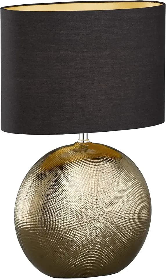 Fischer & Honsel | Tischleuchte, Foro | bronzefarben antik| Stoffschirm| schwarz chintz innen goldfarben| L: 34,00 cm, B: 17,00 cm, H: 53,00 cm,| mit Schnurschalter| 1x E27 max. 40 Watt | 50556