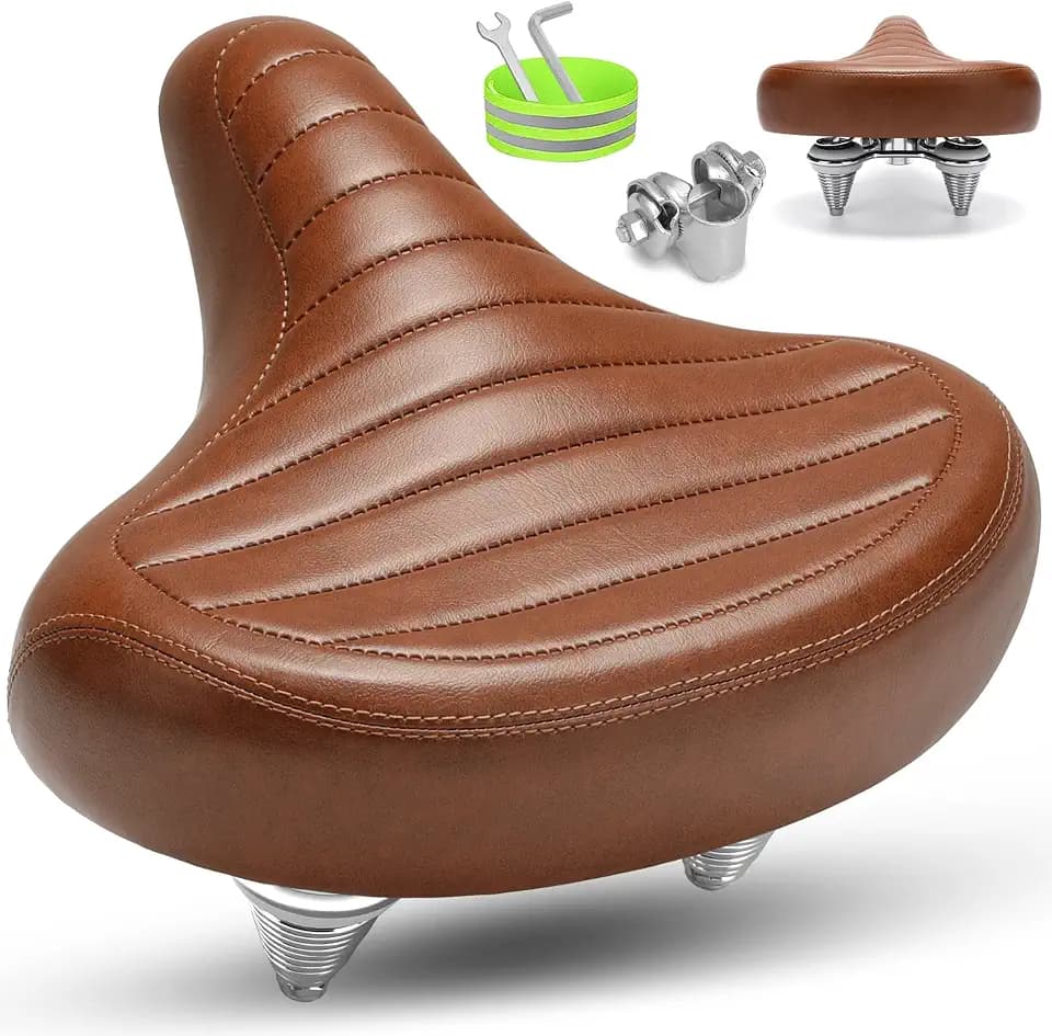 CDYWD Groß Bequemer Fahrradsattel für Herren & Damen, Breit, Weich, Ergonomisch, Bequem Retro Fahrradsitz mit federung, Universal Ersatz Fahrrad Sattel für Cityrad, Mountainbike, Ebike, Heimtrainer