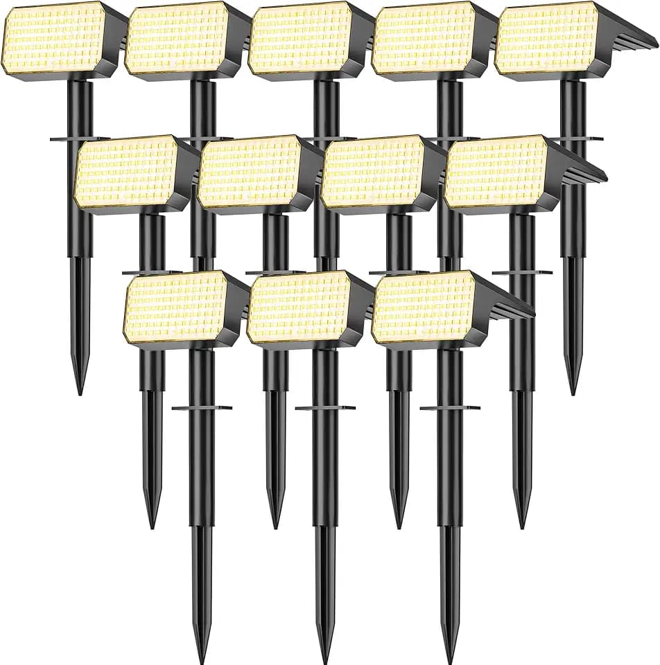 LANSOW 12 Pack Solar Spot Lights Outdoor Waterproof IP65, (90 LED/4 Modes) Solar Landscape Spotlights, 2-in-1 Solar Powered Flood Lights for Yard Garden Pathway Outside Tree, Auto ON/Off(Warm White)