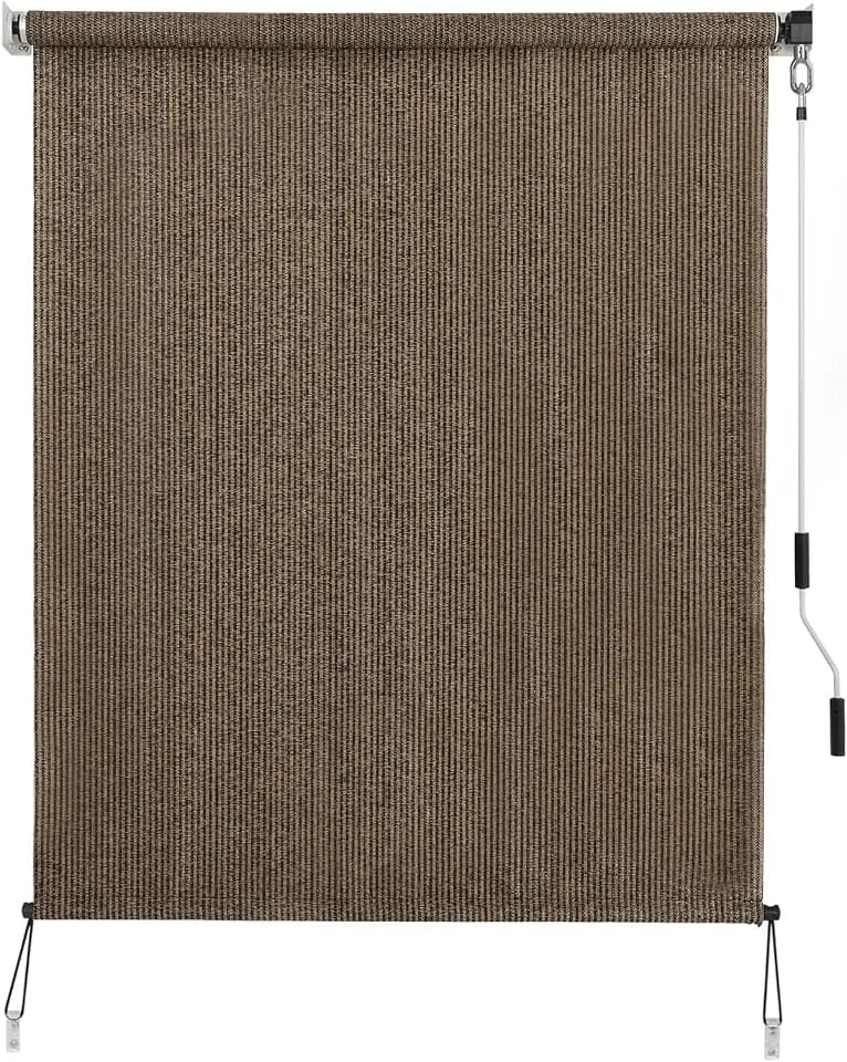 SEEYE Outdoor Sunshade Roller Shades 60" W x 72" H, Cordless Roll Up Shade Blinds Privacy Screen with 90% UV Protection, Exterior Patio Shade Cloth for Porch Pergola Balcony Windows, Mocha