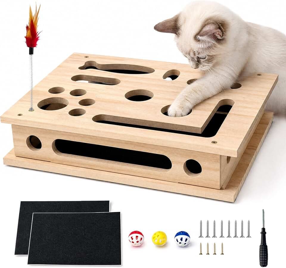 Cat Scratch Puzzle Box with Interactive Balls & Replaceable Sandpaper