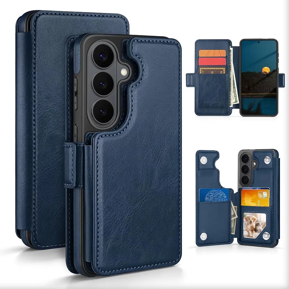 RingPi Designed for Samsung Galaxy S26 Case Wallet with Card Holder,[Full Front & Back Protection][Magnetic Clasp Cover][RFID Blocking Leather] Shockproof,Unisex Case for Samsung S26, Blue