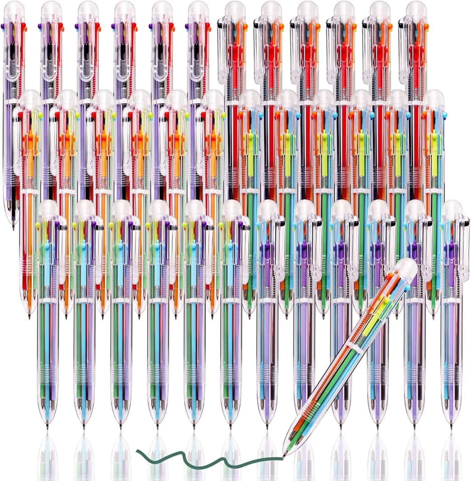 JPSOR 36 Pack Multicolor Ballpoint Pens 6 in 1 Transparent 0.5mm